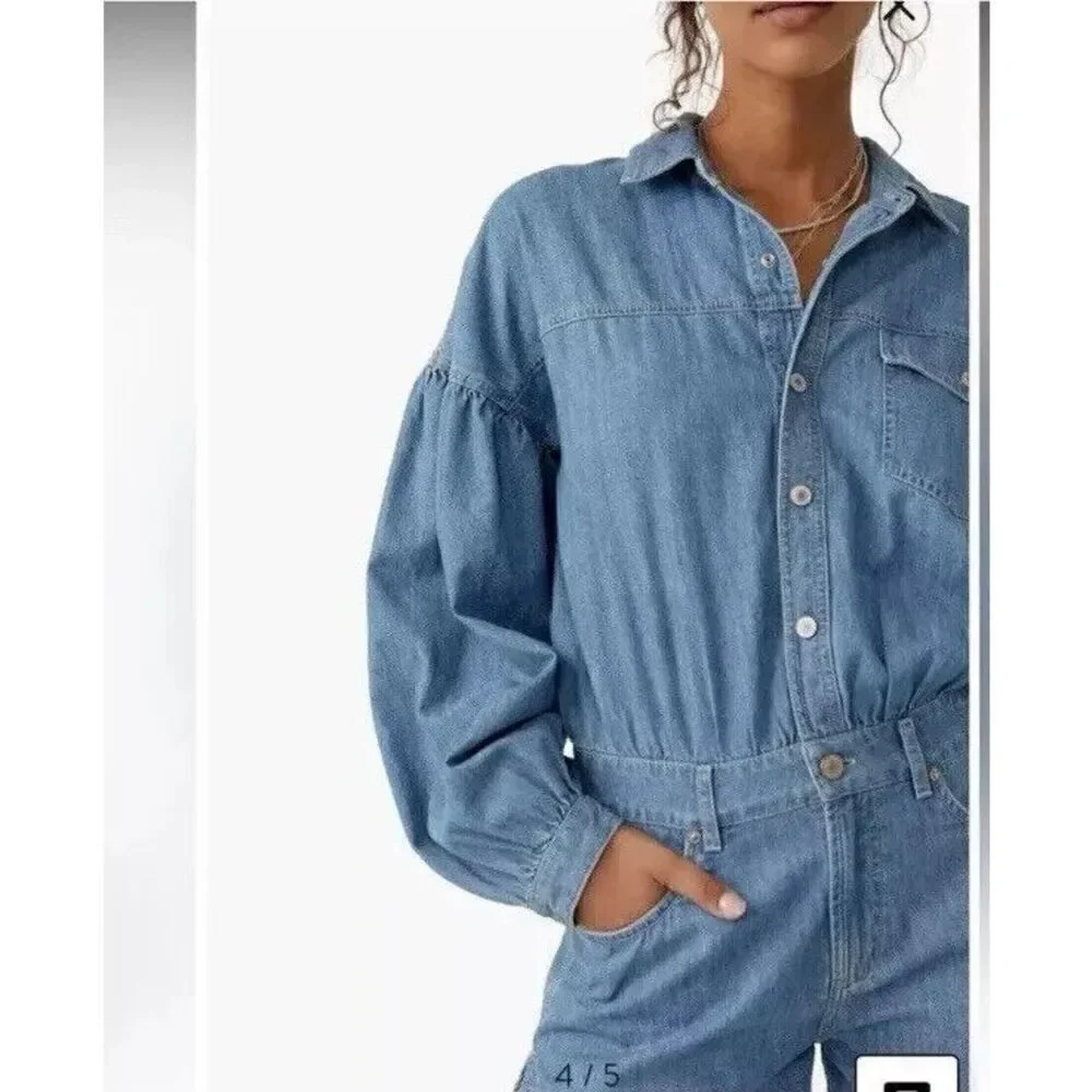 New Free People womens Zodiac Chambray One Piece romper size Large